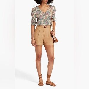 VERONICA BEARD Henrieta Ruched Paisley-print Stretch Silk Blouse Size 6